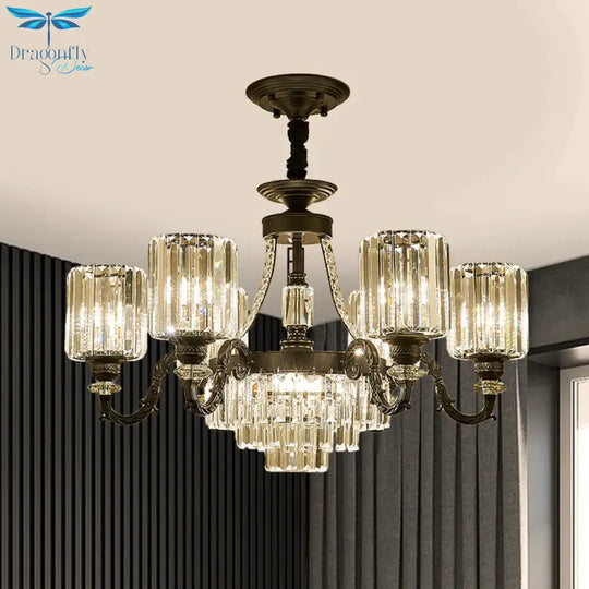 Black 3/6 Bulbs Hanging Chandelier Traditional Crystal Block Drum Ceiling Light Fixture