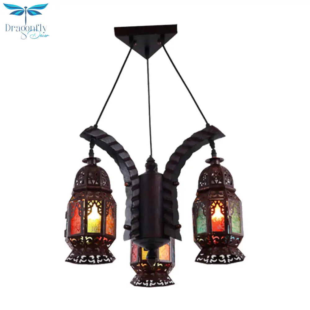 Black 3 - Light Hanging Chandelier Arab Metal Lantern Suspension Lamp For Living Room