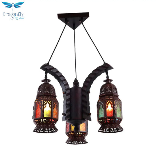 Black 3 - Light Hanging Chandelier Arab Metal Lantern Suspension Lamp For Living Room