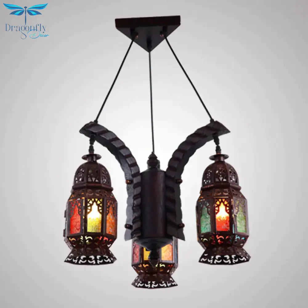 Black 3 - Light Hanging Chandelier Arab Metal Lantern Suspension Lamp For Living Room