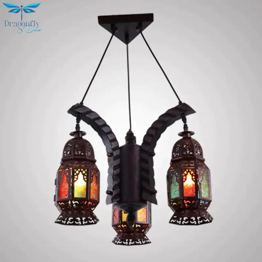Black 3 - Light Hanging Chandelier Arab Metal Lantern Suspension Lamp For Living Room