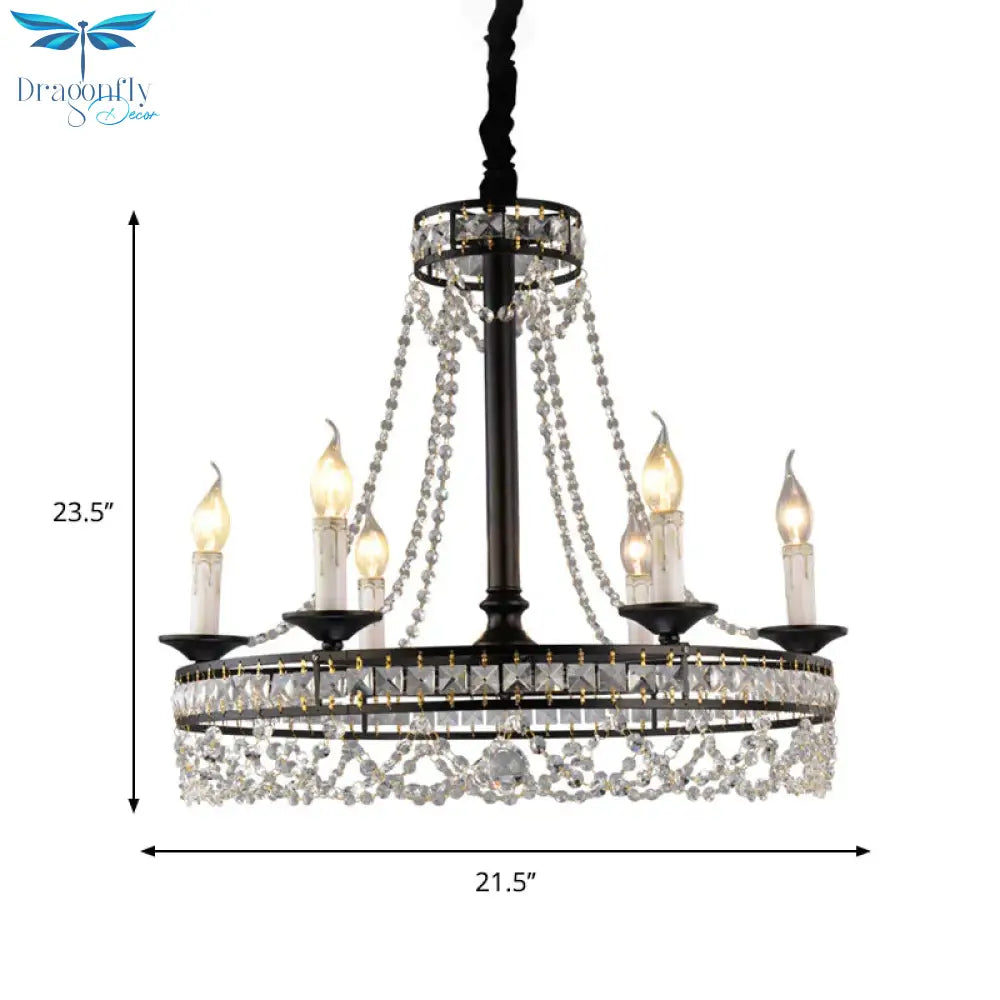 Black 4/6 - Light Chandelier Lamp Traditional Wheel Crystal Strand Hanging Ceiling Light For Bedroom