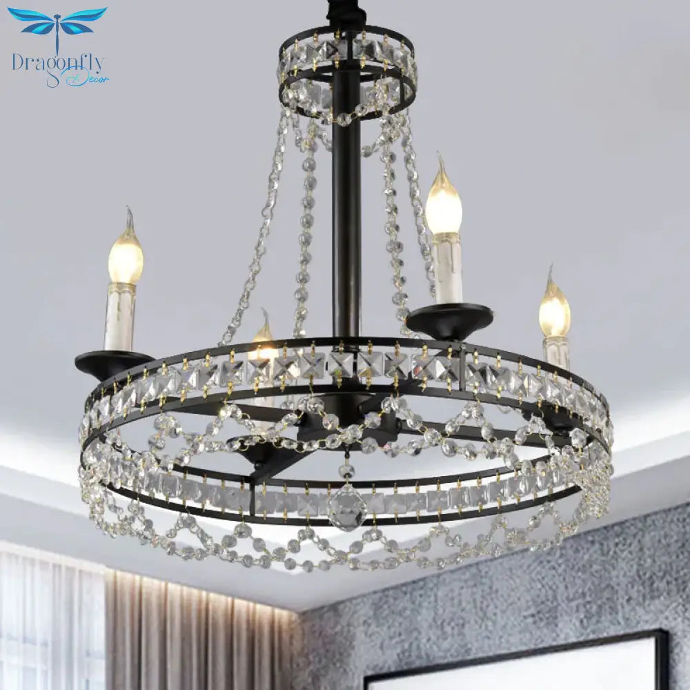 Black 4/6 - Light Chandelier Lamp Traditional Wheel Crystal Strand Hanging Ceiling Light For Bedroom