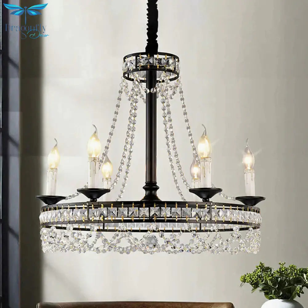 Black 4/6 - Light Chandelier Lamp Traditional Wheel Crystal Strand Hanging Ceiling Light For Bedroom