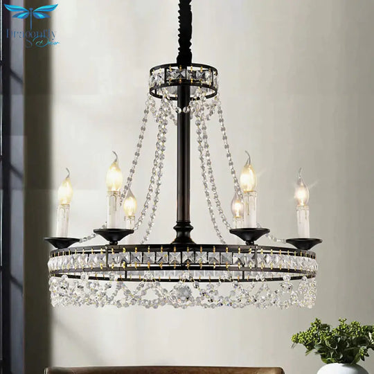 Black 4/6 - Light Chandelier Lamp Traditional Wheel Crystal Strand Hanging Ceiling Light For Bedroom