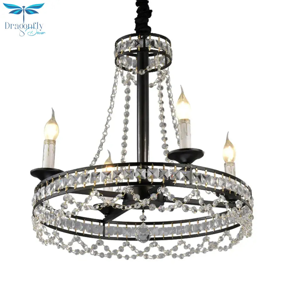 Black 4/6 - Light Chandelier Lamp Traditional Wheel Crystal Strand Hanging Ceiling Light For Bedroom
