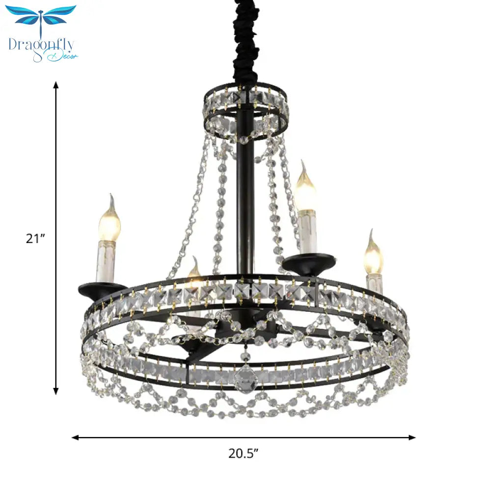 Black 4/6 - Light Chandelier Lamp Traditional Wheel Crystal Strand Hanging Ceiling Light For Bedroom