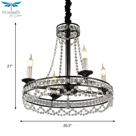 Black 4/6 - Light Chandelier Lamp Traditional Wheel Crystal Strand Hanging Ceiling Light For Bedroom