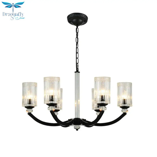 Black 5/6/8 Lights Chandelier Light Fixture Traditional Clear Textured Glass Cylinder Pendant Lamp
