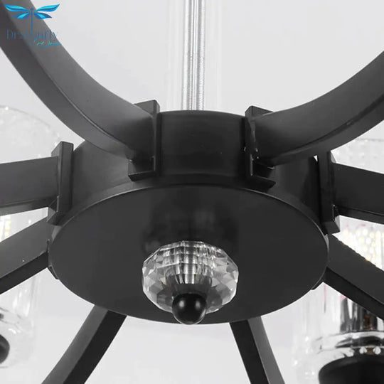 Black 5/6/8 Lights Chandelier Light Fixture Traditional Clear Textured Glass Cylinder Pendant Lamp