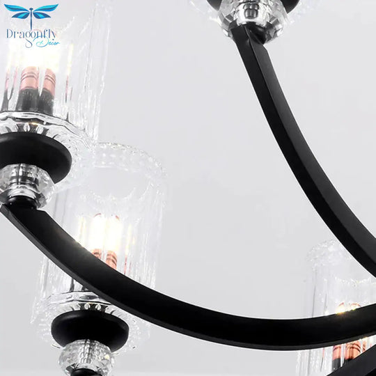 Black 5/6/8 Lights Chandelier Light Fixture Traditional Clear Textured Glass Cylinder Pendant Lamp