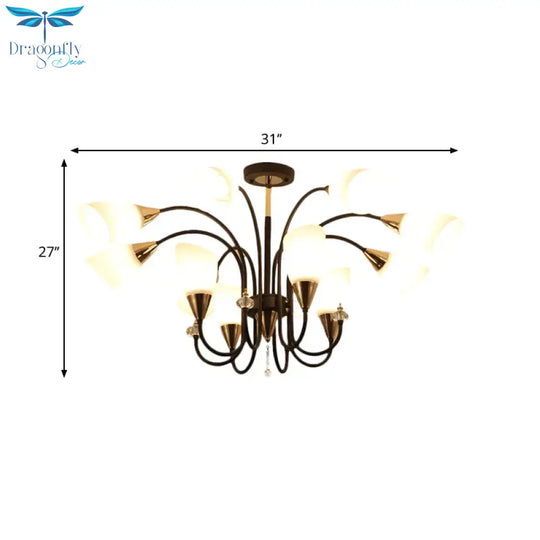 Black 6/9/12 Heads Hanging Chandelier Traditional Style Frosted Glass Empire Shade Ceiling