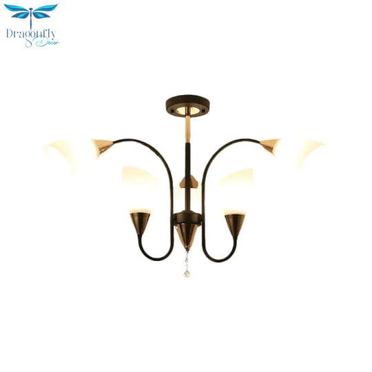 Black 6/9/12 Heads Hanging Chandelier Traditional Style Frosted Glass Empire Shade Ceiling