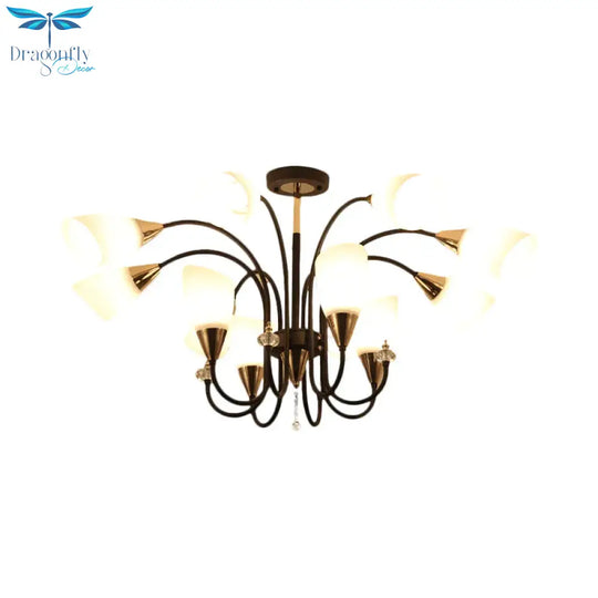 Black 6/9/12 Heads Hanging Chandelier Traditional Style Frosted Glass Empire Shade Ceiling