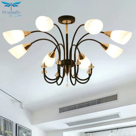 Black 6/9/12 Heads Hanging Chandelier Traditional Style Frosted Glass Empire Shade Ceiling