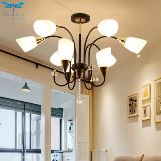 Black 6/9/12 Heads Hanging Chandelier Traditional Style Frosted Glass Empire Shade Ceiling