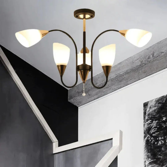 Black 6/9/12 Heads Hanging Chandelier Traditional Style Frosted Glass Empire Shade Ceiling