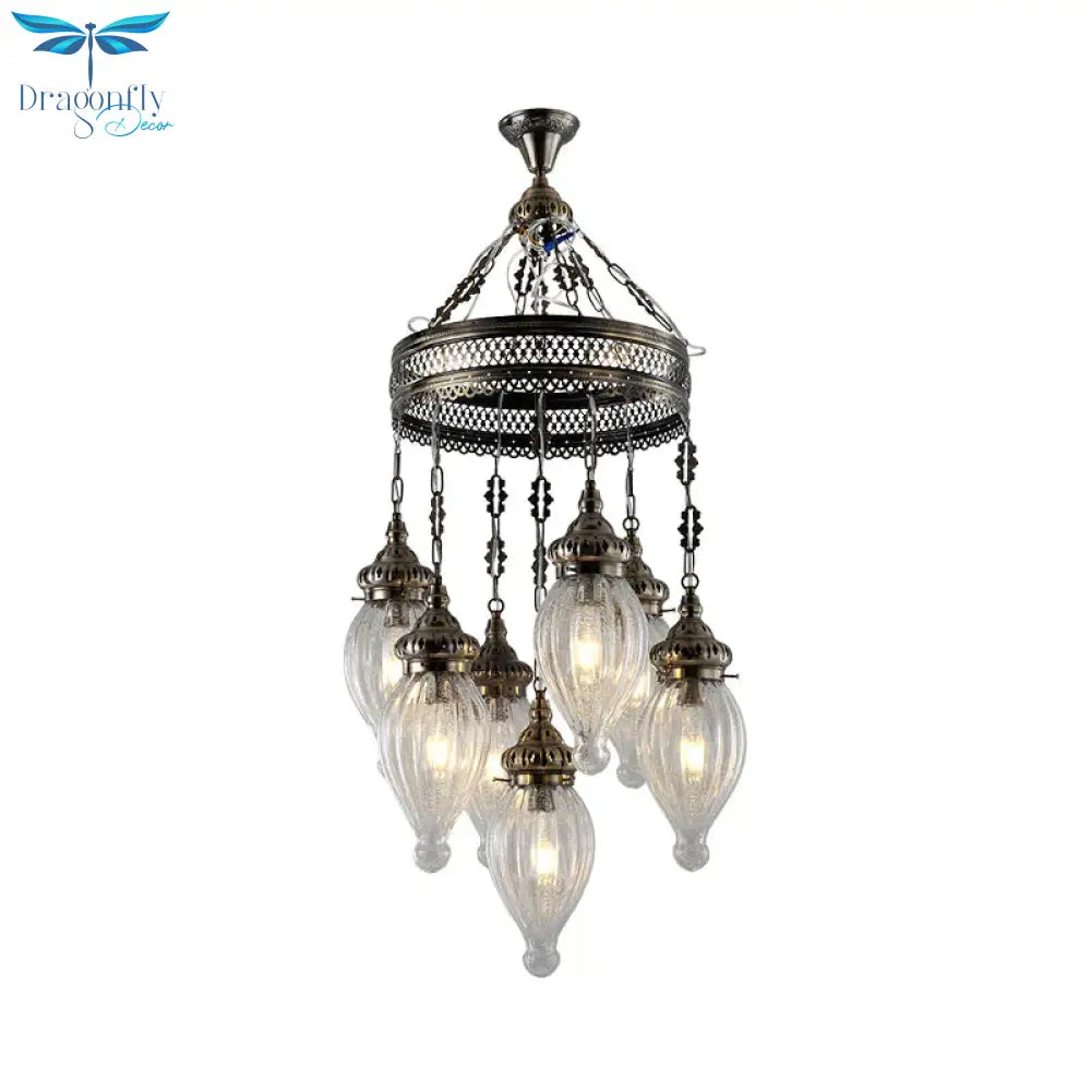 Black 7 Heads Chandelier Traditional Clear Prismatic Glass Teardrop Hanging Ceiling Light