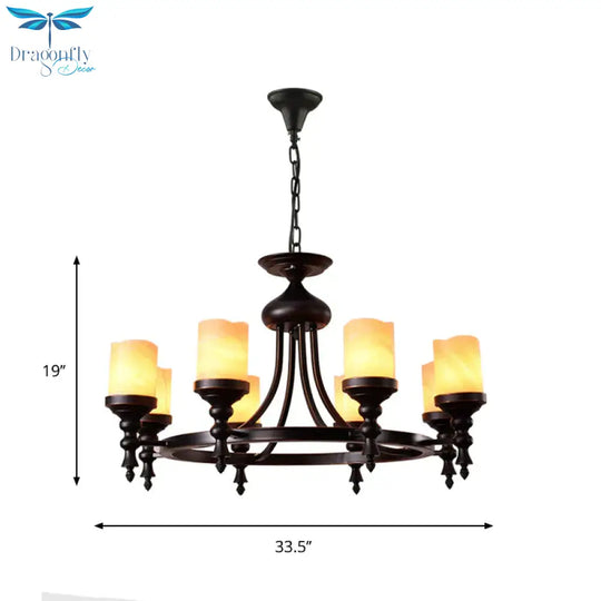 Black 8 - Light Countryside Chandelier: Candle - Style Dolomite Hanging Lamp With Crackled Finish &amp;