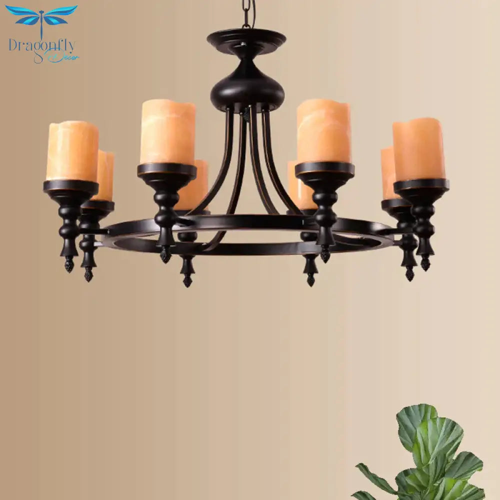 Black 8 - Light Countryside Chandelier: Candle - Style Dolomite Hanging Lamp With Crackled Finish &amp;