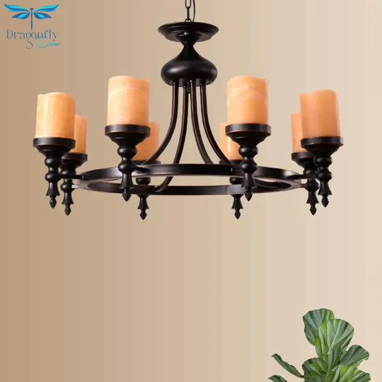 Black 8 - Light Countryside Chandelier: Candle - Style Dolomite Hanging Lamp With Crackled Finish &amp;