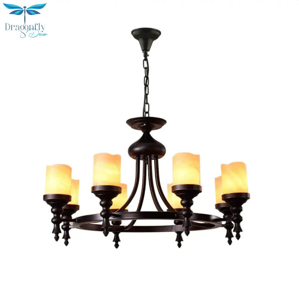 Black 8 - Light Countryside Chandelier: Candle - Style Dolomite Hanging Lamp With Crackled Finish &amp;
