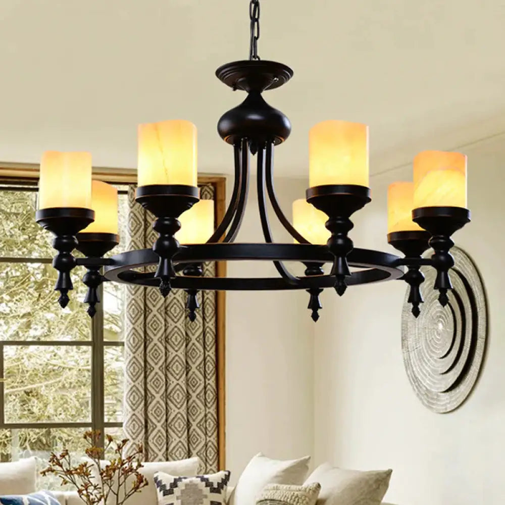Black 8 - Light Countryside Chandelier: Candle - Style Dolomite Hanging Lamp With Crackled Finish &amp;