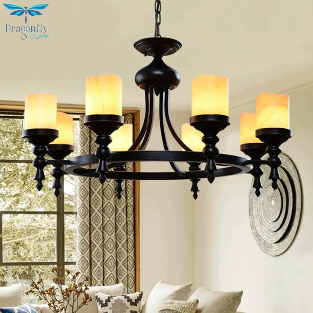 Black 8 - Light Countryside Chandelier: Candle - Style Dolomite Hanging Lamp With Crackled Finish &amp;