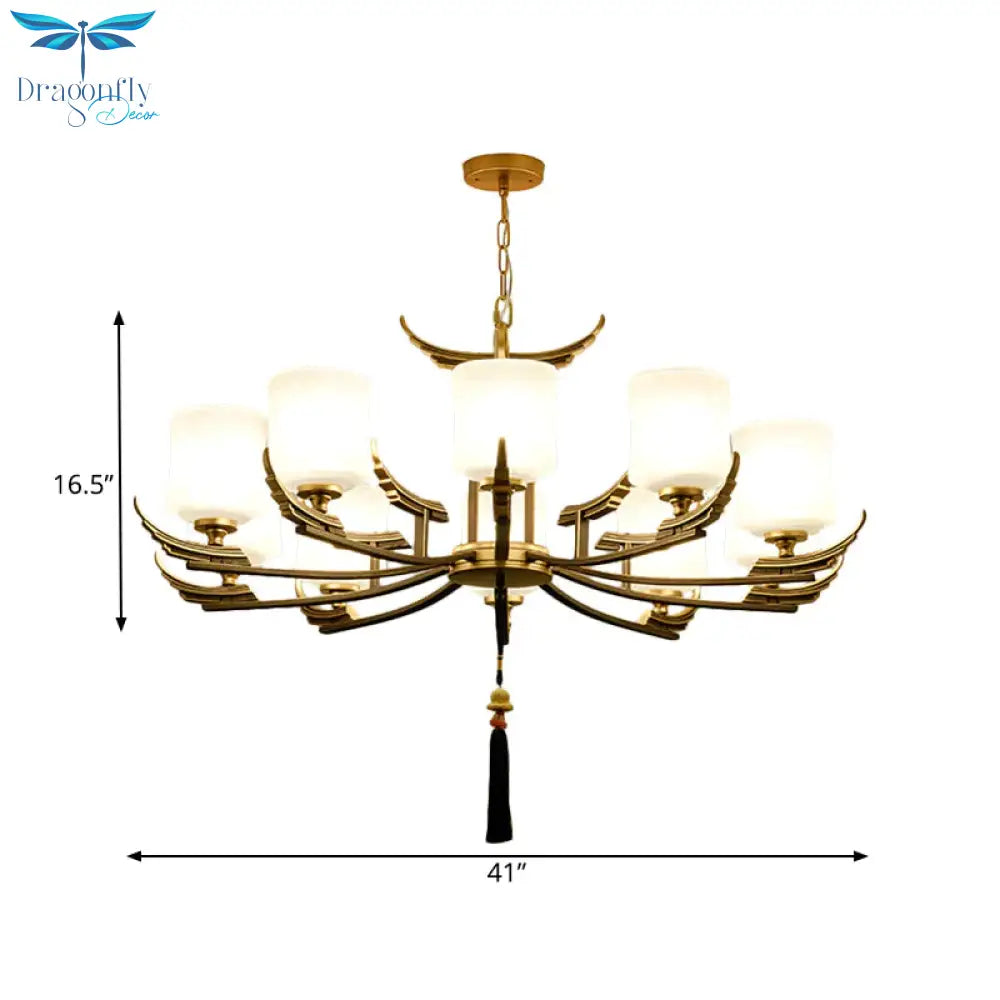 Black And Gold 6/8/10 Lights Chandelier Light Classic Opal Glass Cylinder Suspension Pendant