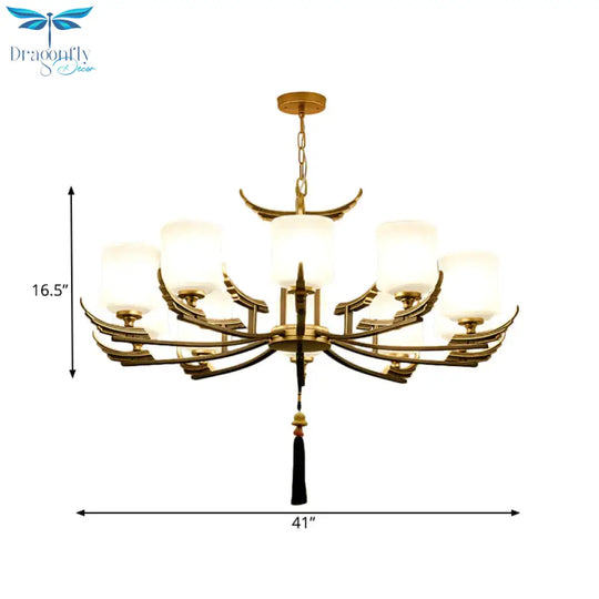 Black And Gold 6/8/10 Lights Chandelier Light Classic Opal Glass Cylinder Suspension Pendant