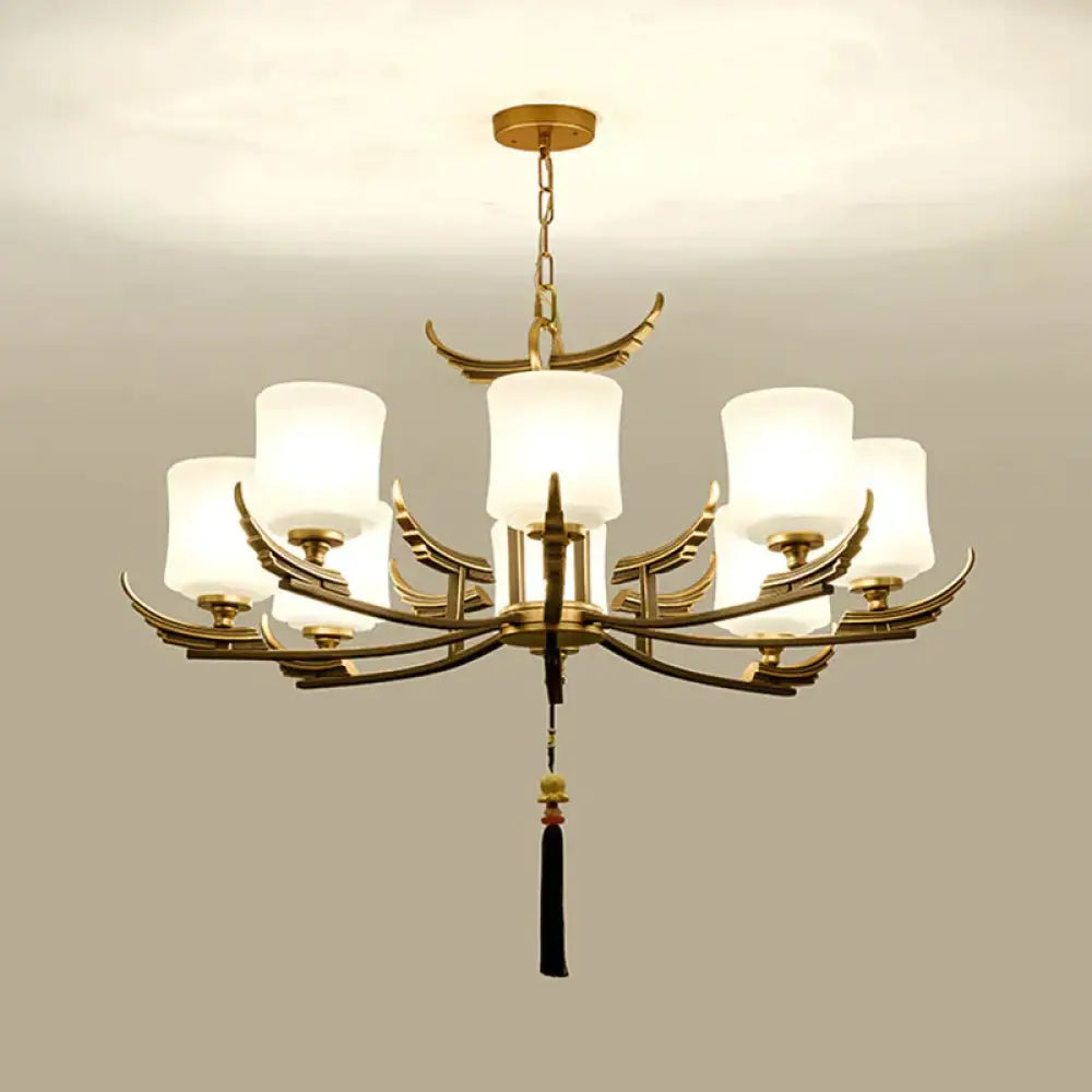 Black And Gold 6/8/10 Lights Chandelier Light Classic Opal Glass Cylinder Suspension Pendant 8 /
