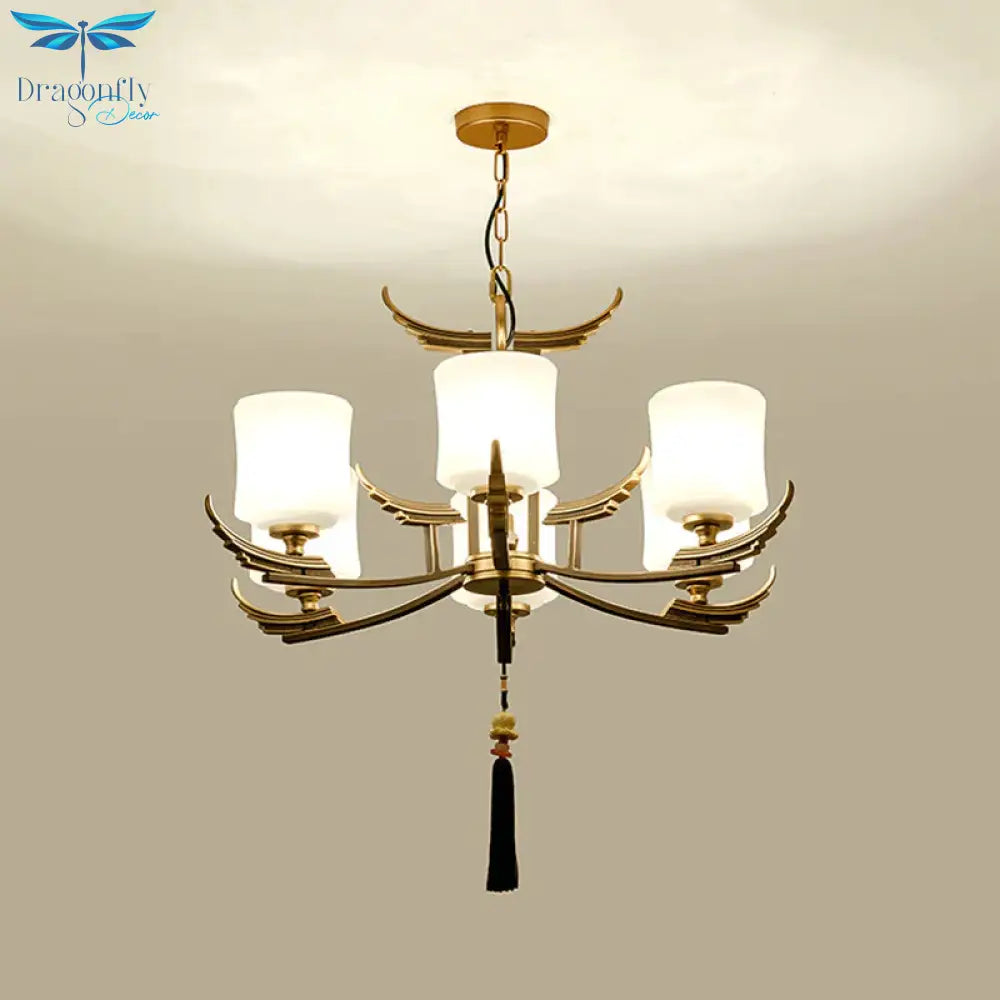 Black And Gold 6/8/10 Lights Chandelier Light Classic Opal Glass Cylinder Suspension Pendant