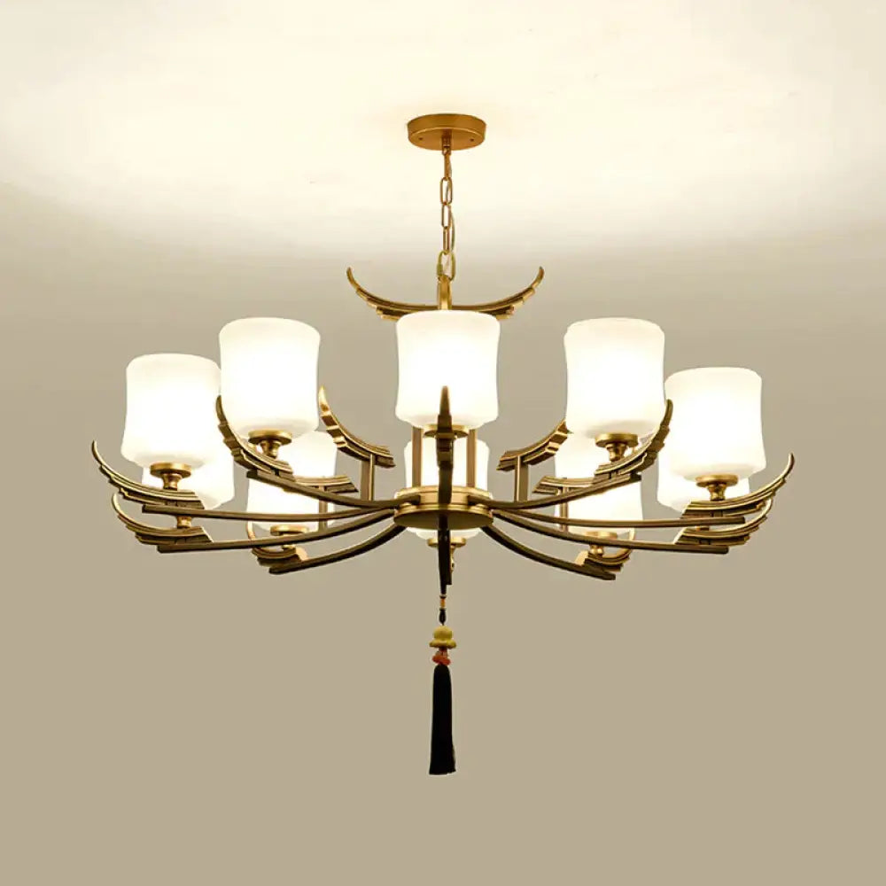 Black And Gold 6/8/10 Lights Chandelier Light Classic Opal Glass Cylinder Suspension Pendant 10 /