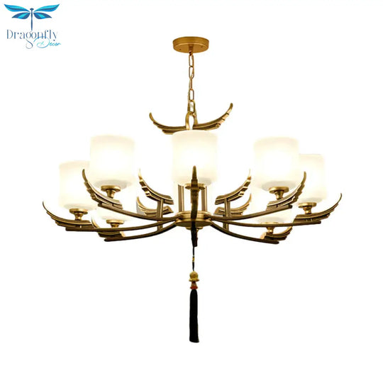Black And Gold 6/8/10 Lights Chandelier Light Classic Opal Glass Cylinder Suspension Pendant