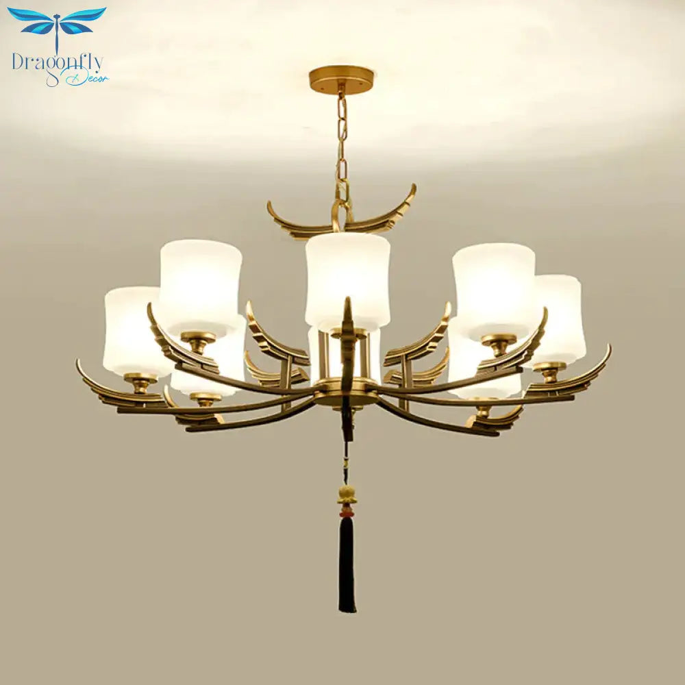 Black And Gold 6/8/10 Lights Chandelier Light Classic Opal Glass Cylinder Suspension Pendant