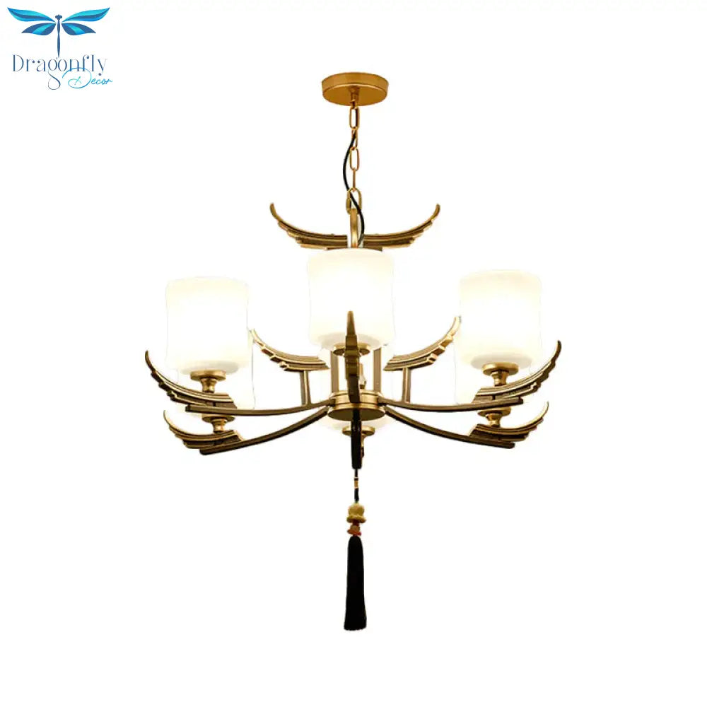 Black And Gold 6/8/10 Lights Chandelier Light Classic Opal Glass Cylinder Suspension Pendant