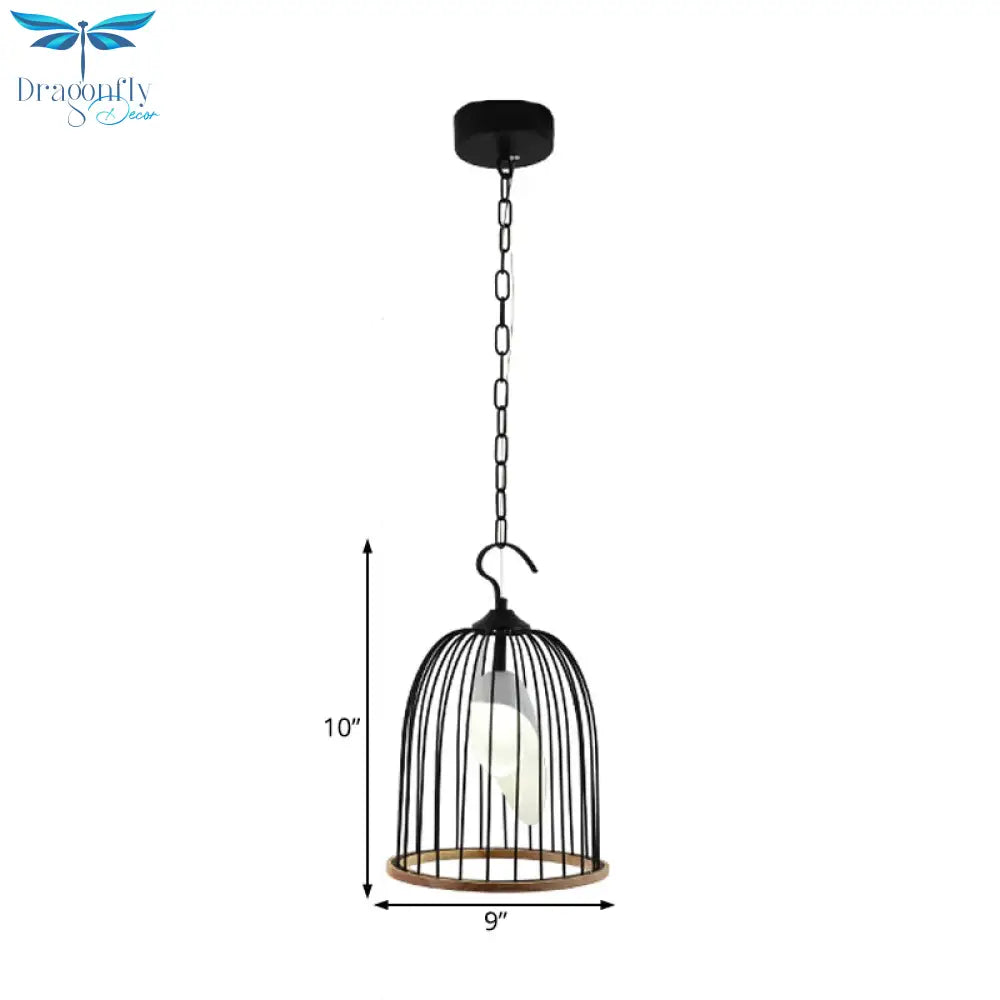 Black Bird Cage Hanging Lamp Modern 1 Head Metal Ceiling Pendant Light For Living Room