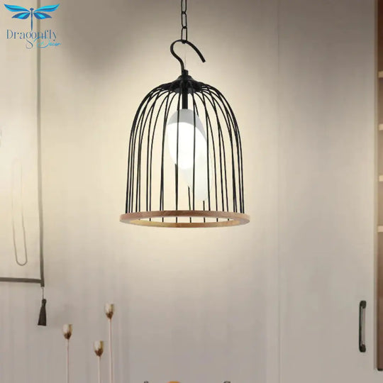 Black Bird Cage Hanging Lamp Modern 1 Head Metal Ceiling Pendant Light For Living Room
