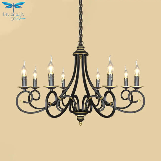 Black Candle Chandelier Lighting Vintage Metal 3/5/6 Bulbs Dining Room Ceiling Suspension Lamp With