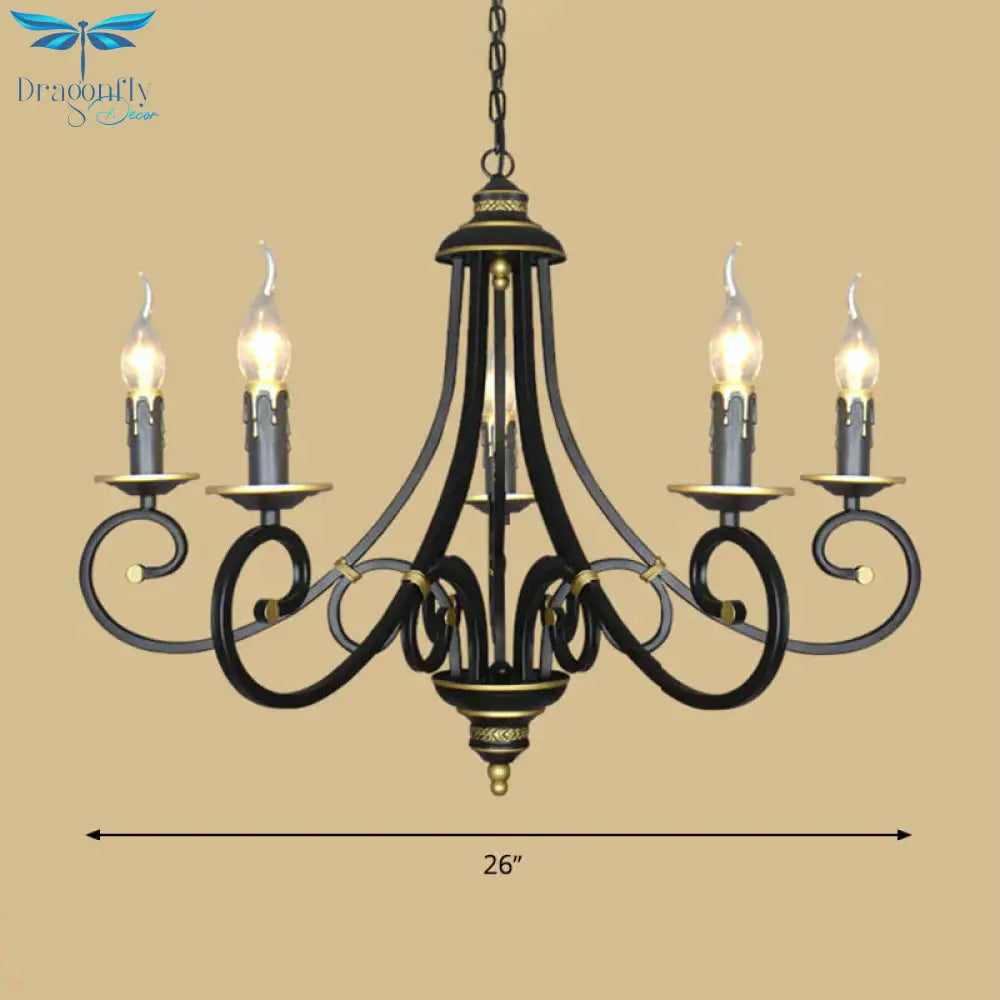 Black Candle Chandelier Lighting Vintage Metal 3/5/6 Bulbs Dining Room Ceiling Suspension Lamp With