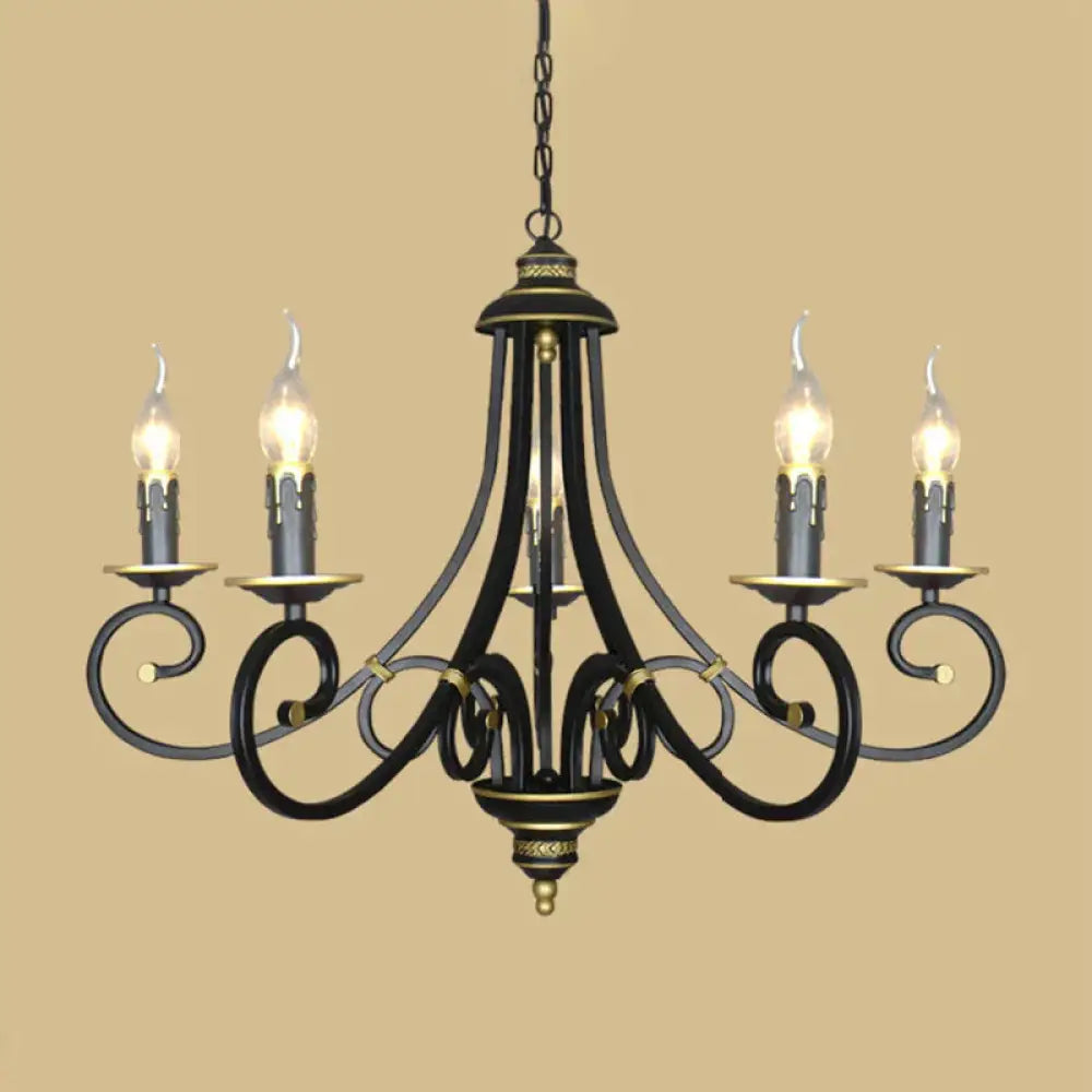 Black Candle Chandelier Lighting Vintage Metal 3/5/6 Bulbs Dining Room Ceiling Suspension Lamp With