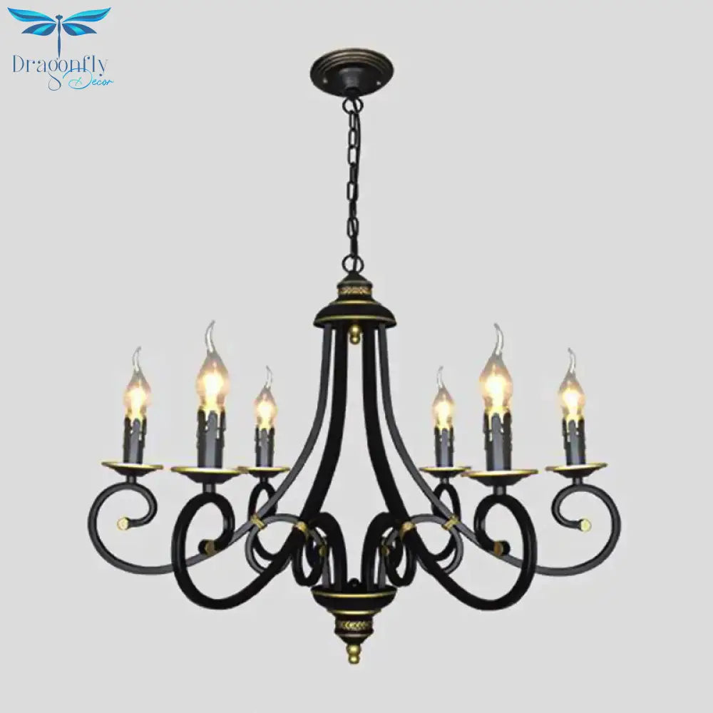 Black Candle Chandelier Lighting Vintage Metal 3/5/6 Bulbs Dining Room Ceiling Suspension Lamp With