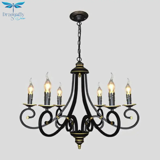 Black Candle Chandelier Lighting Vintage Metal 3/5/6 Bulbs Dining Room Ceiling Suspension Lamp With