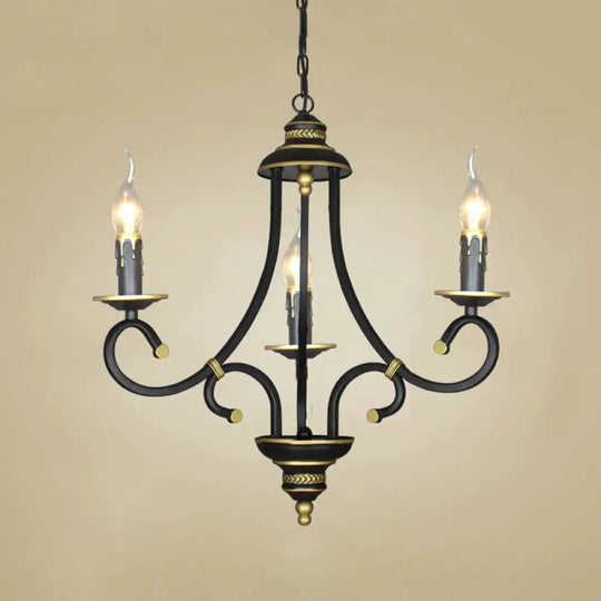 Black Candle Chandelier Lighting Vintage Metal 3/5/6 Bulbs Dining Room Ceiling Suspension Lamp With