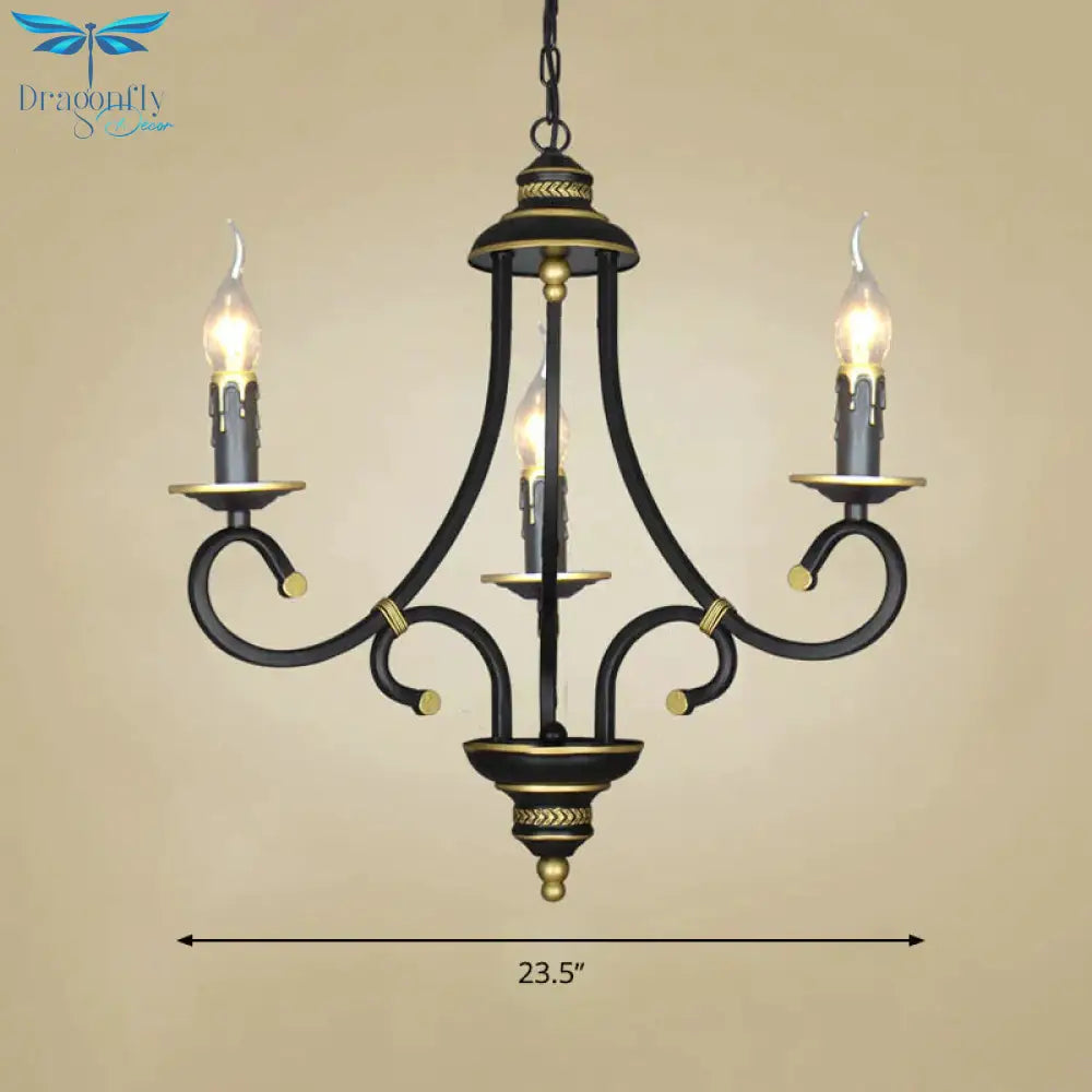 Black Candle Chandelier Lighting Vintage Metal 3/5/6 Bulbs Dining Room Ceiling Suspension Lamp With