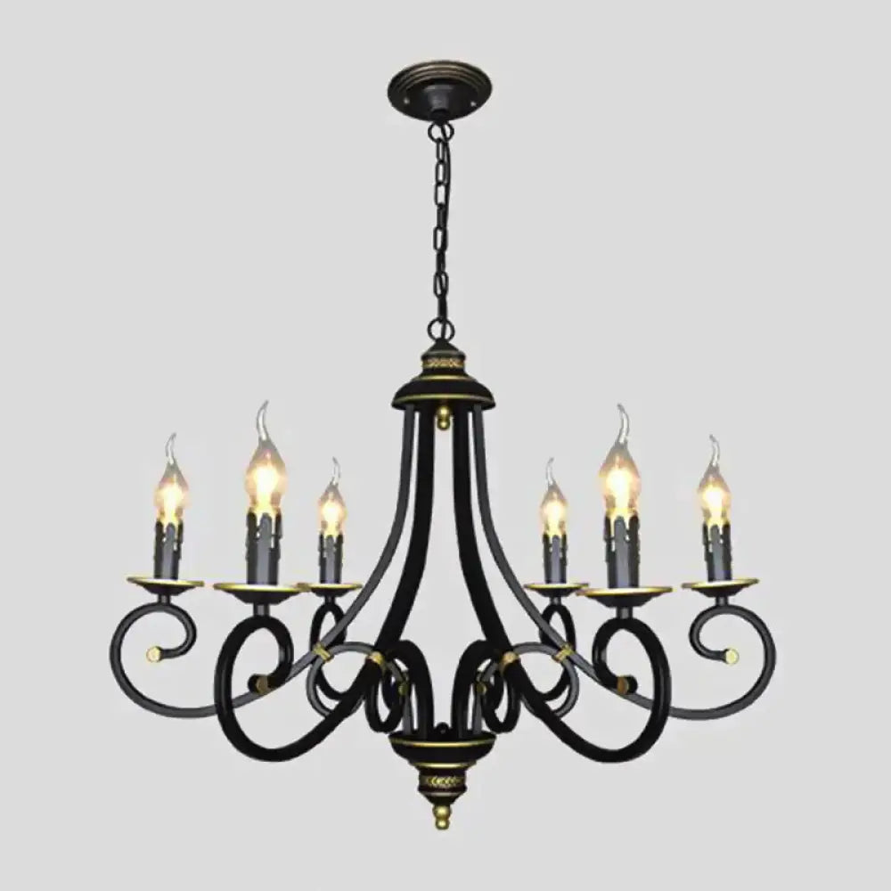 Black Candle Chandelier Lighting Vintage Metal 3/5/6 Bulbs Dining Room Ceiling Suspension Lamp With