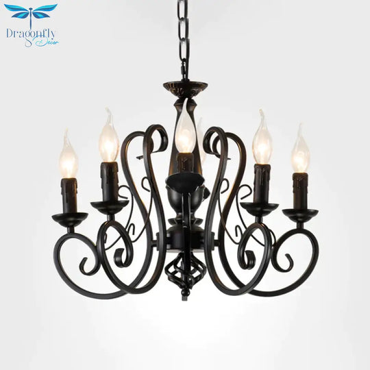 Black Candle Hanging Chandelier Traditionary Metal 3/4/5 Lights Living Room Ceiling Pendant Light