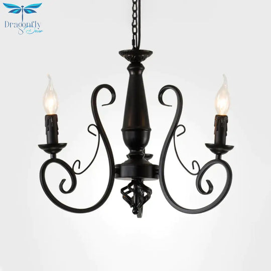 Black Candle Hanging Chandelier Traditionary Metal 3/4/5 Lights Living Room Ceiling Pendant Light