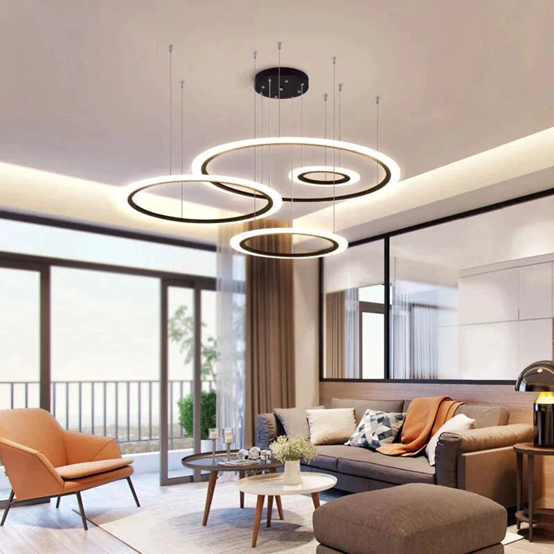 Black Circle Modern Led Pendant Light Surface Mounted Hanging Lamp Dining Room Living Luminaire