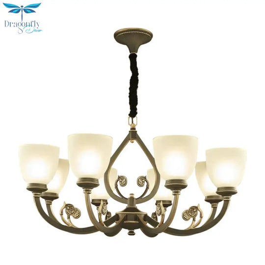 Black Curvy Arm Ceiling Pendant Light Traditional Metal 6/8 - Head Living Room Chandelier Lighting